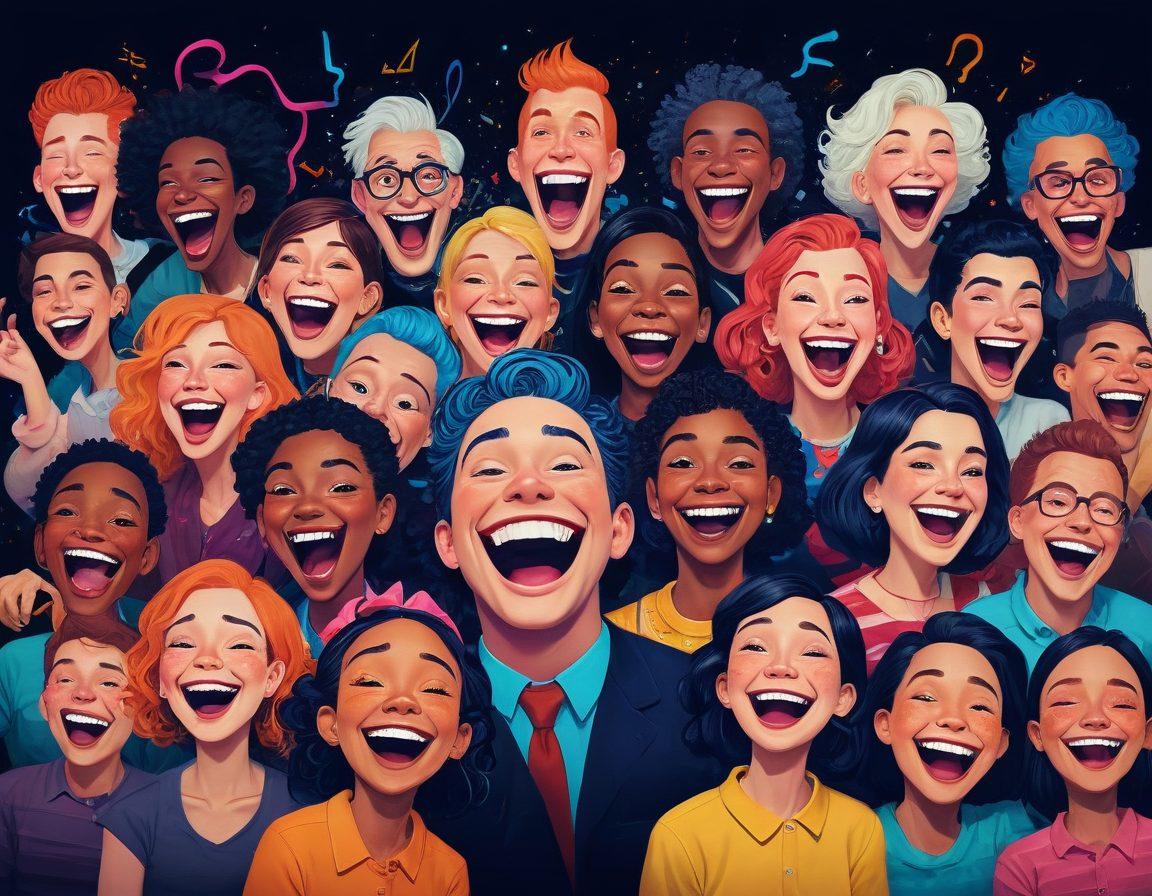 A whimsical collage depicting various characters sharing dark humor in a vibrant online atmosphere, featuring vintage gallows in the backdrop, animated memes flying around, and a diverse group of laughing people of different backgrounds. The scene should radiate a playful yet edgy vibe, illustrating the contrast between dark themes and cheerful reactions. super-realistic. vibrant colors. digital art.