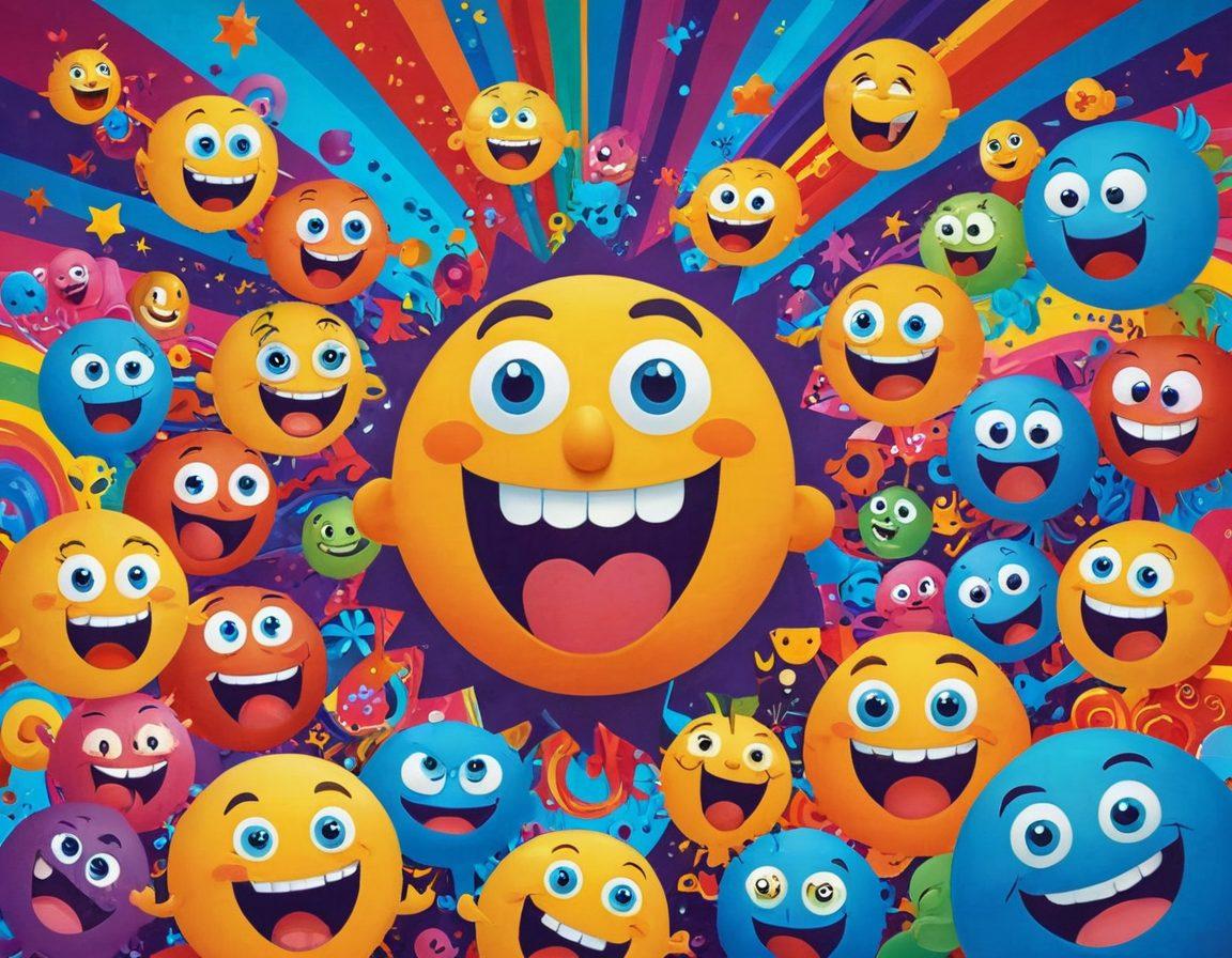 A surreal kaleidoscope of laughter and cringe, featuring cartoonish characters on bizarre websites, with one character laughing uncontrollably and another looking shocked. Include elements like vibrant emojis, distorted text bubbles, and symbols of internet culture, all set against a whimsical, dream-like background. super-realistic. vibrant colors. digital art.